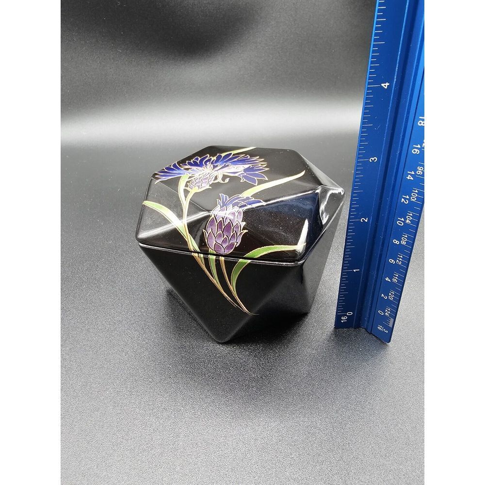 Vintage Otagiri Floral‎ Trinket Box Purple Black 5 Sided - Picture 6 of 7
